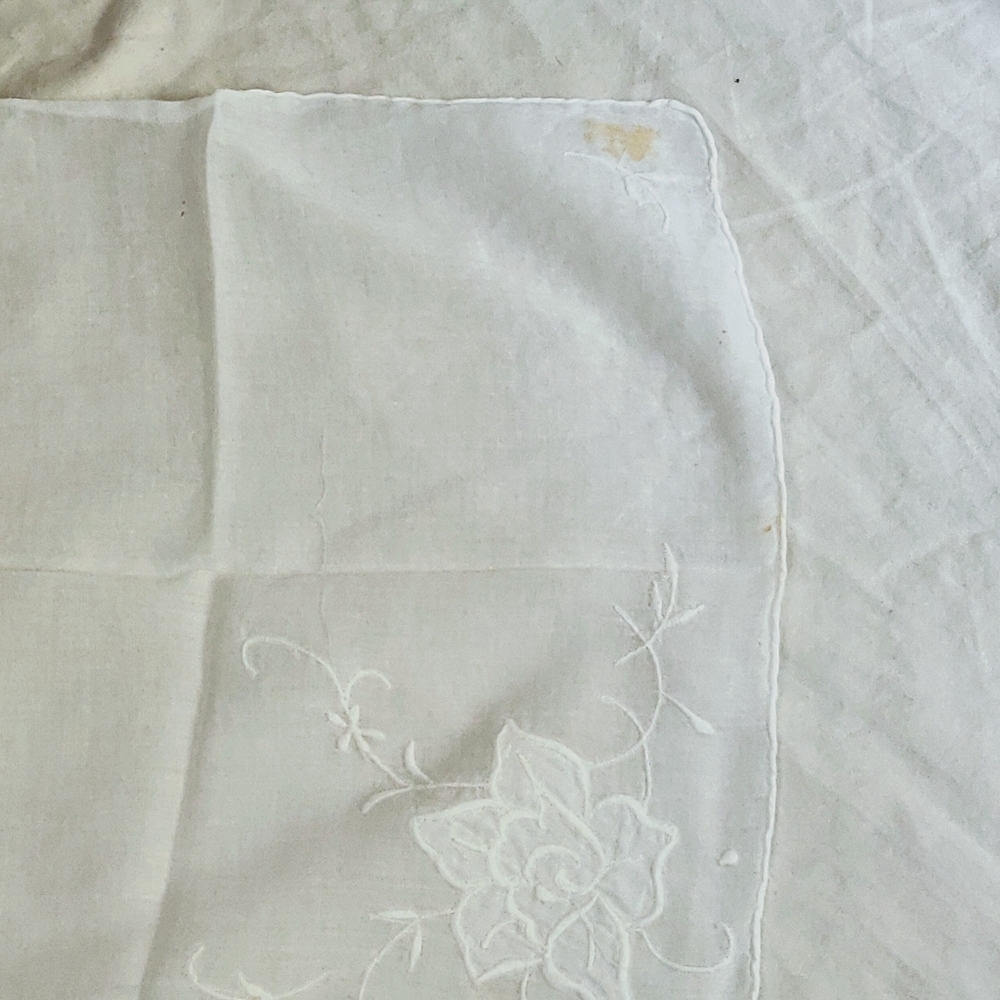 Embroidered White Flower Vintage Handkerchief